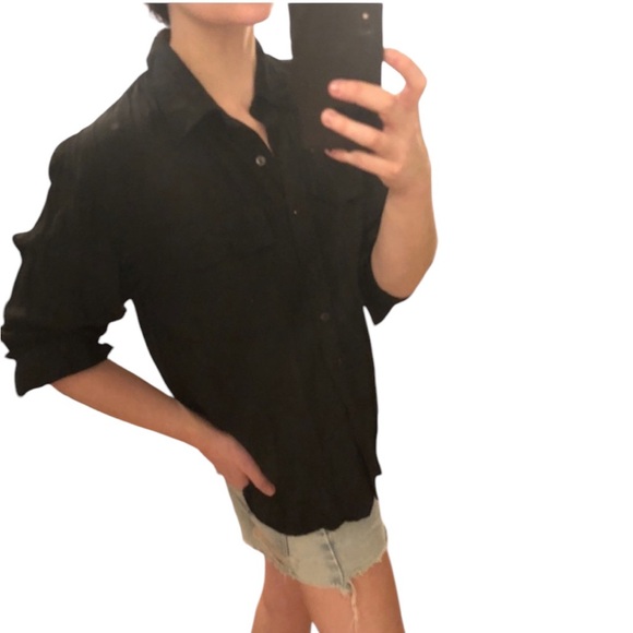 Vintage Joanna Black Silky Relaxed Long Sleeve Button Down Top Shirt Blouse M - Picture 5 of 16